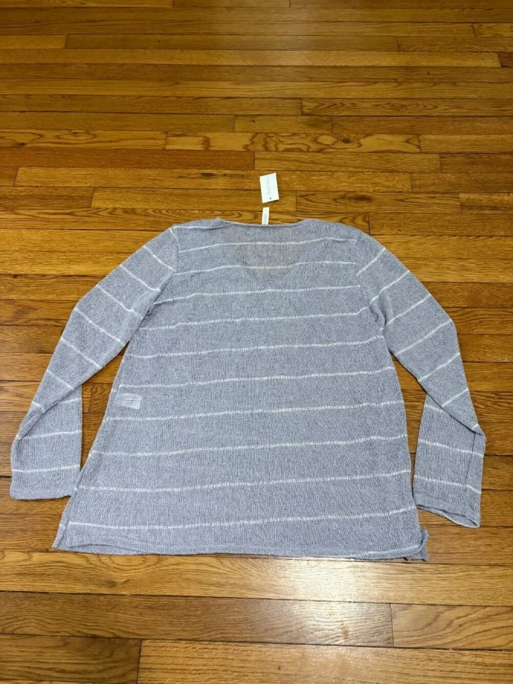 Mia & Tess Womens Sweater Sz Large Gray Striped Woven Open-Knit Top NWT $40